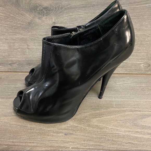 Fendi | Black Patent Leather Peep Toe Mesh Booties - Picture 10 of 10